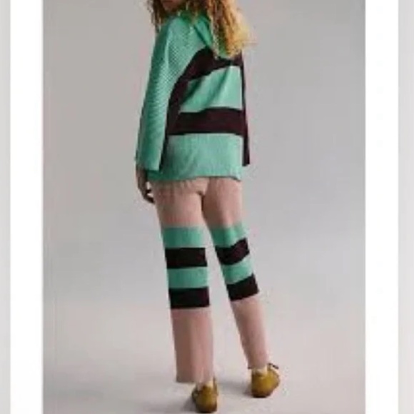 FREE PEOPLE Kami Sweater Pants Striped Green and Brown, size small, brand new - Picture 3 of 4